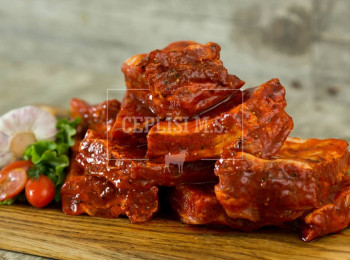 Marinated pork, pork ribs, classic and red marinade, BBQ meat, Chicken meat for grilling